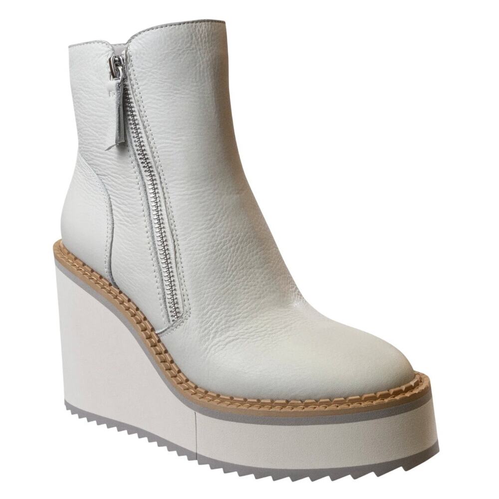 Naked Feet Avail Wedge Ankle Boots Platform Mist Gray Leather Zip 11 NEW
